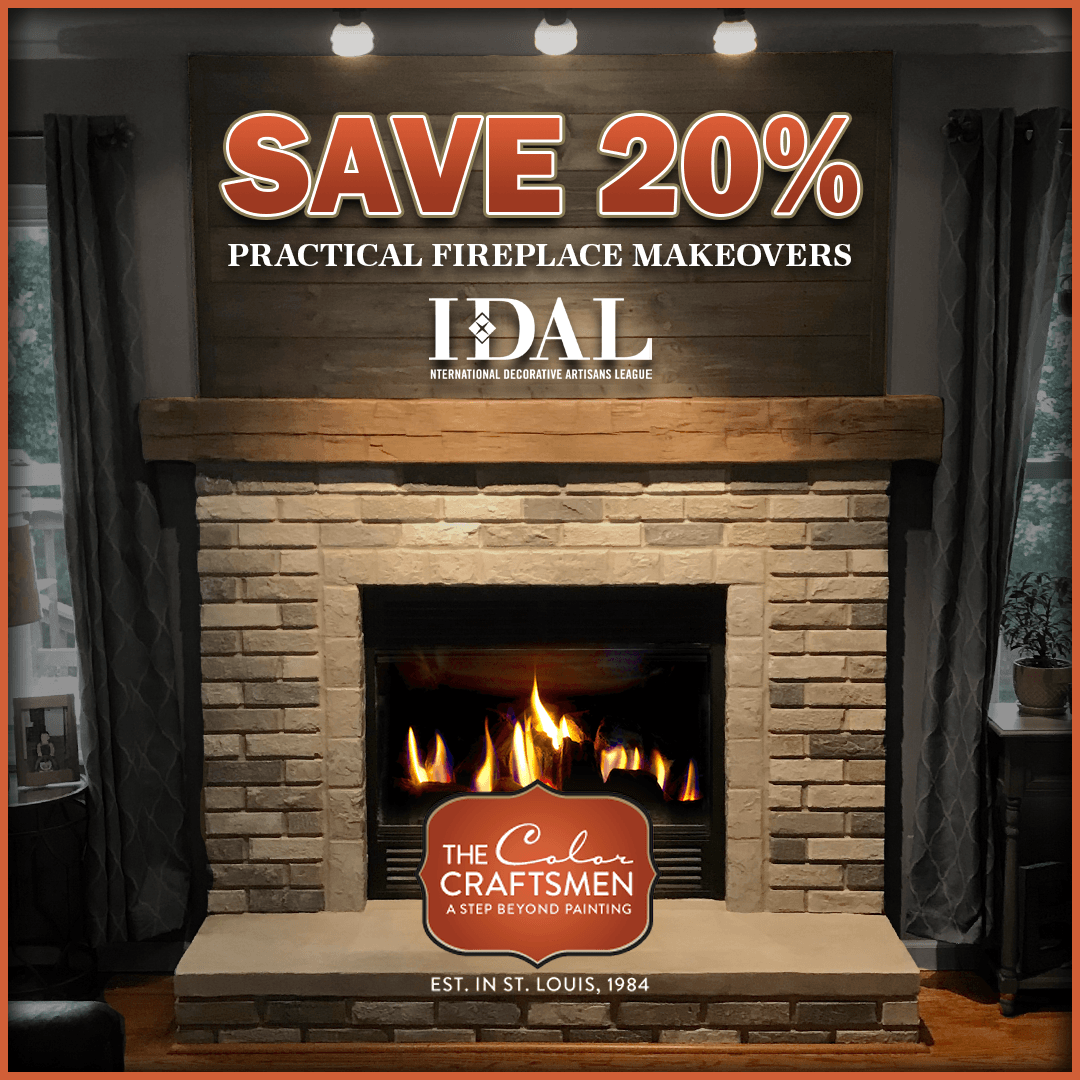 A fireplace with a sign that says `` save 20 % practical fireplace makeovers ''