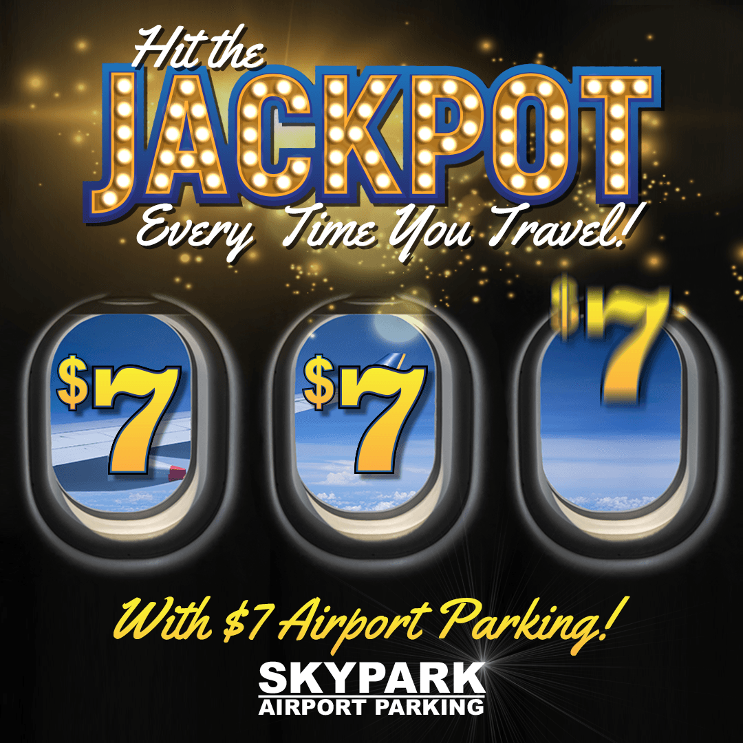 A poster that says hit the jackpot every time you travel