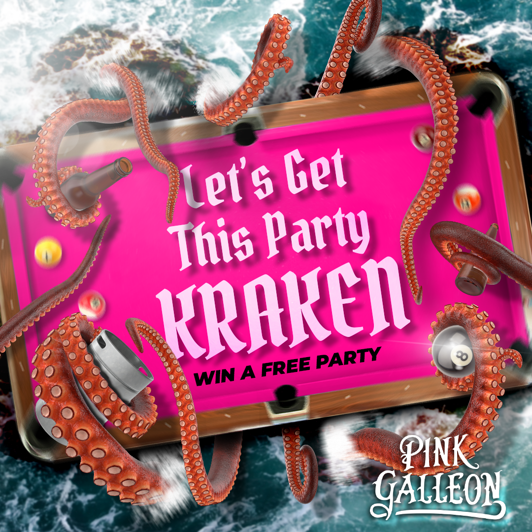 A poster that says let 's get this party kraken