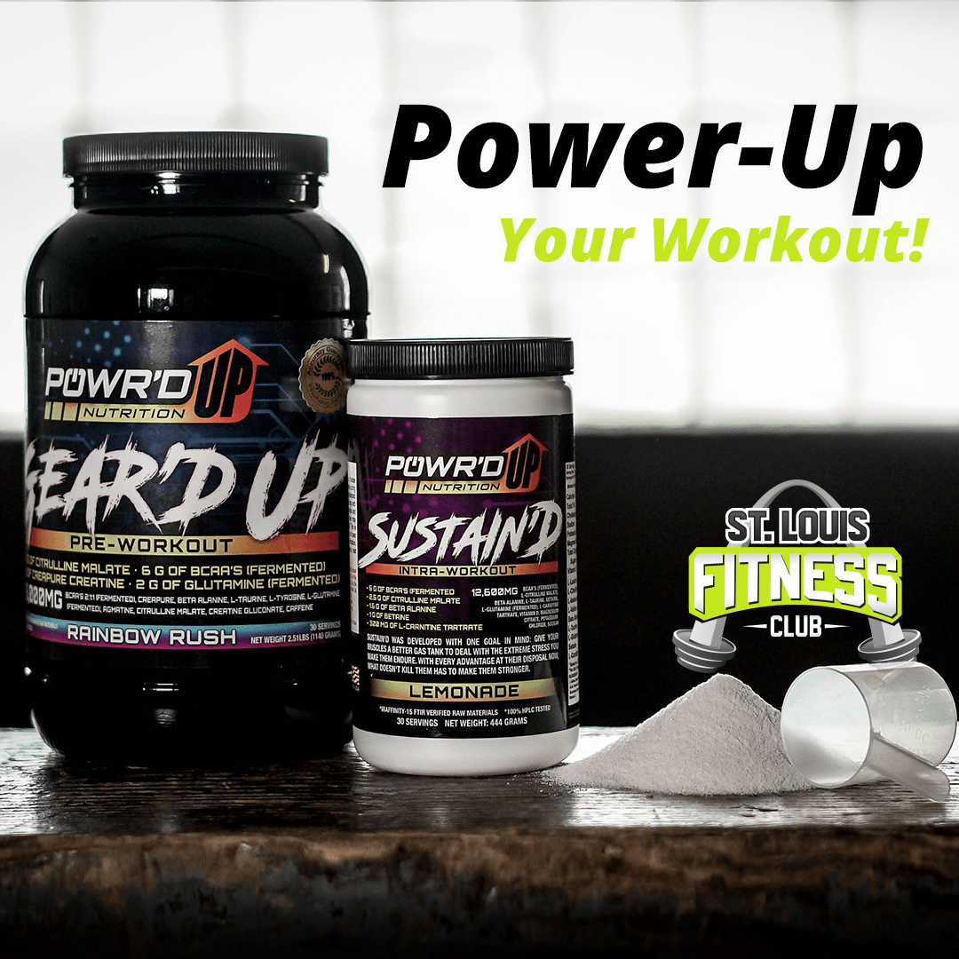 Two bottles of power up ear up and sustain d are on a table