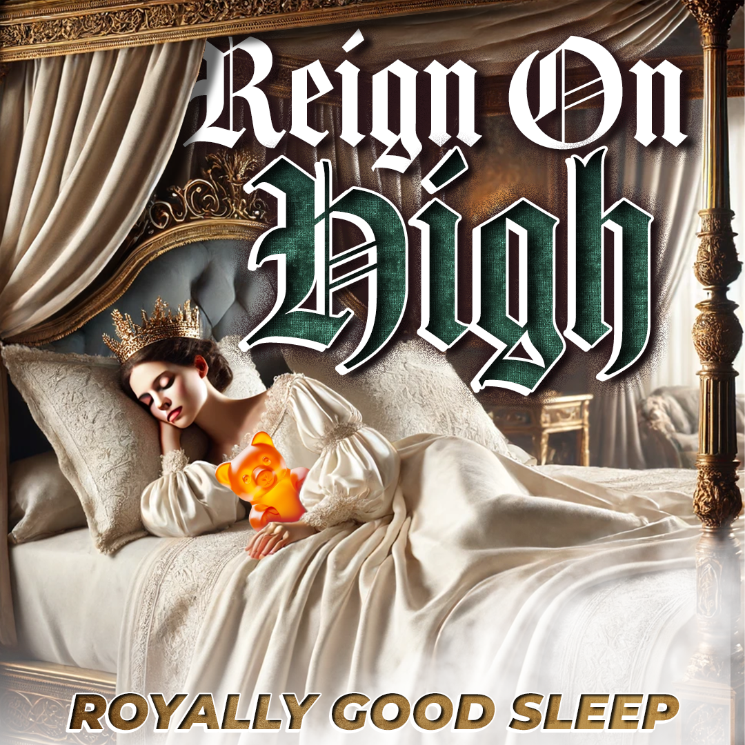 A woman in a crown is sleeping on a bed with a teddy bear ..