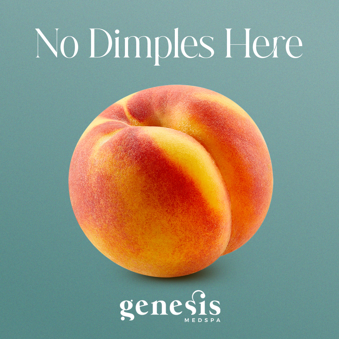 An advertisement for genesis shows a peach on a blue background