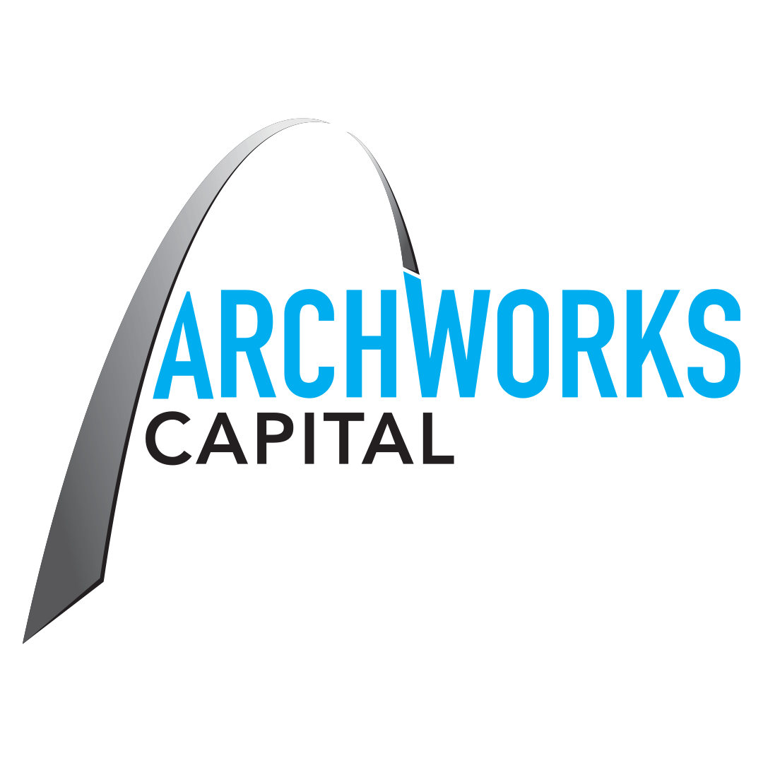 The logo for archworks capital is a blue and gray arch.