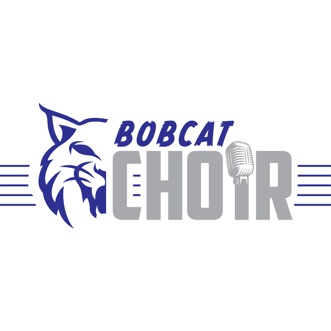 A bobcat choir logo with a bobcat and a microphone.