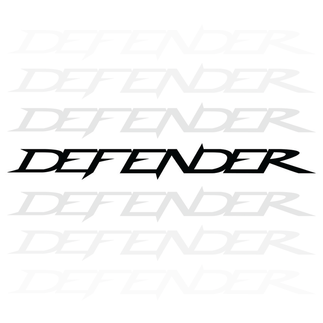 The word defender is on a white background.