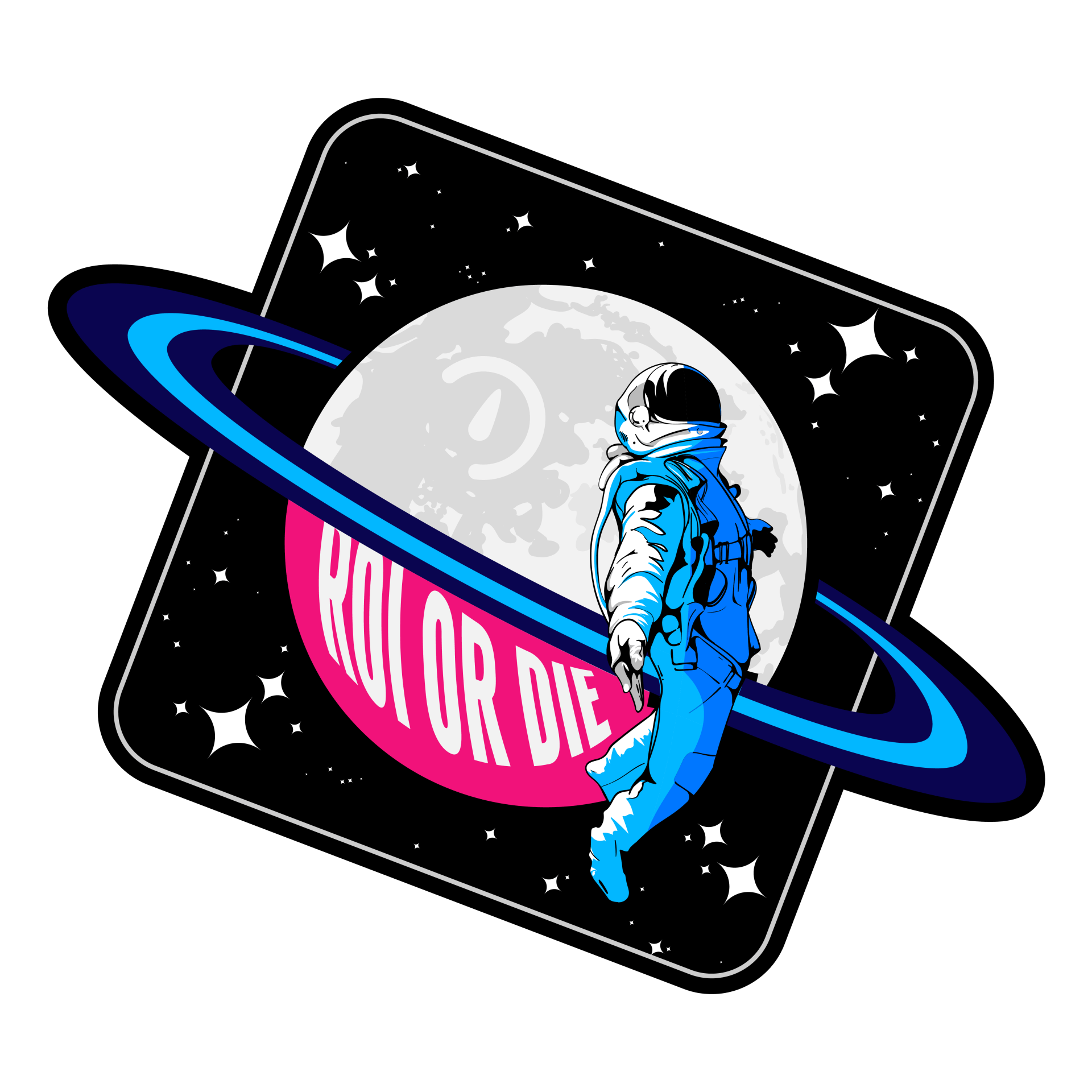 An astronaut is walking around a planet with rings around it.