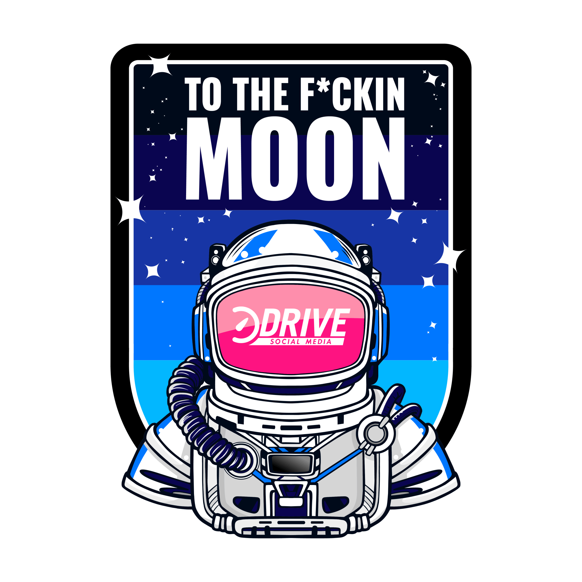 A graphic with an astronaut and space