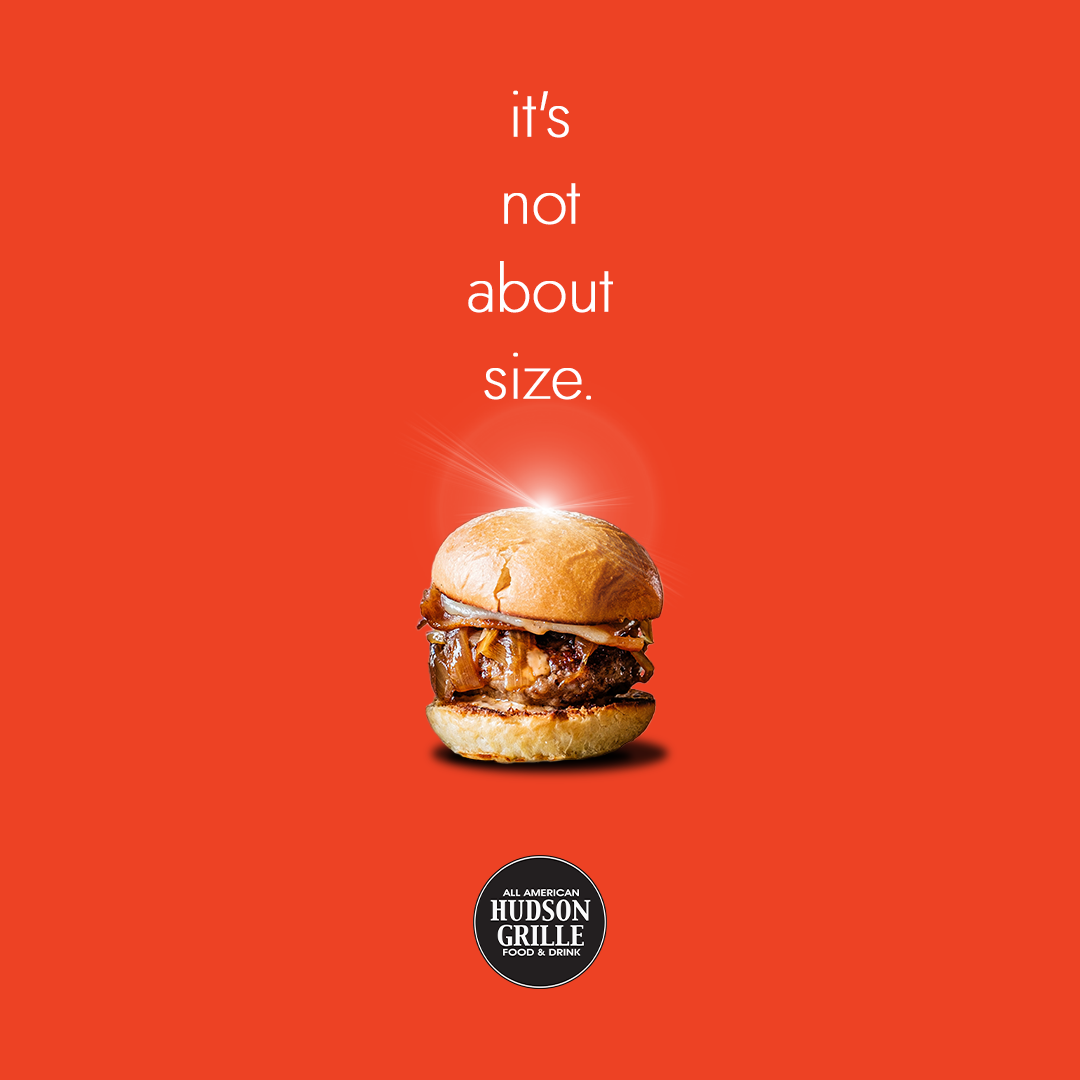 An advertisement for a hamburger that says it 's not about size