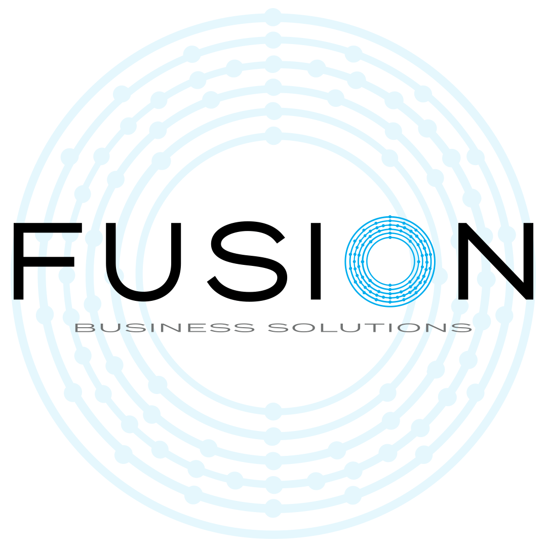 A logo for fusion business solutions is shown on a white background.