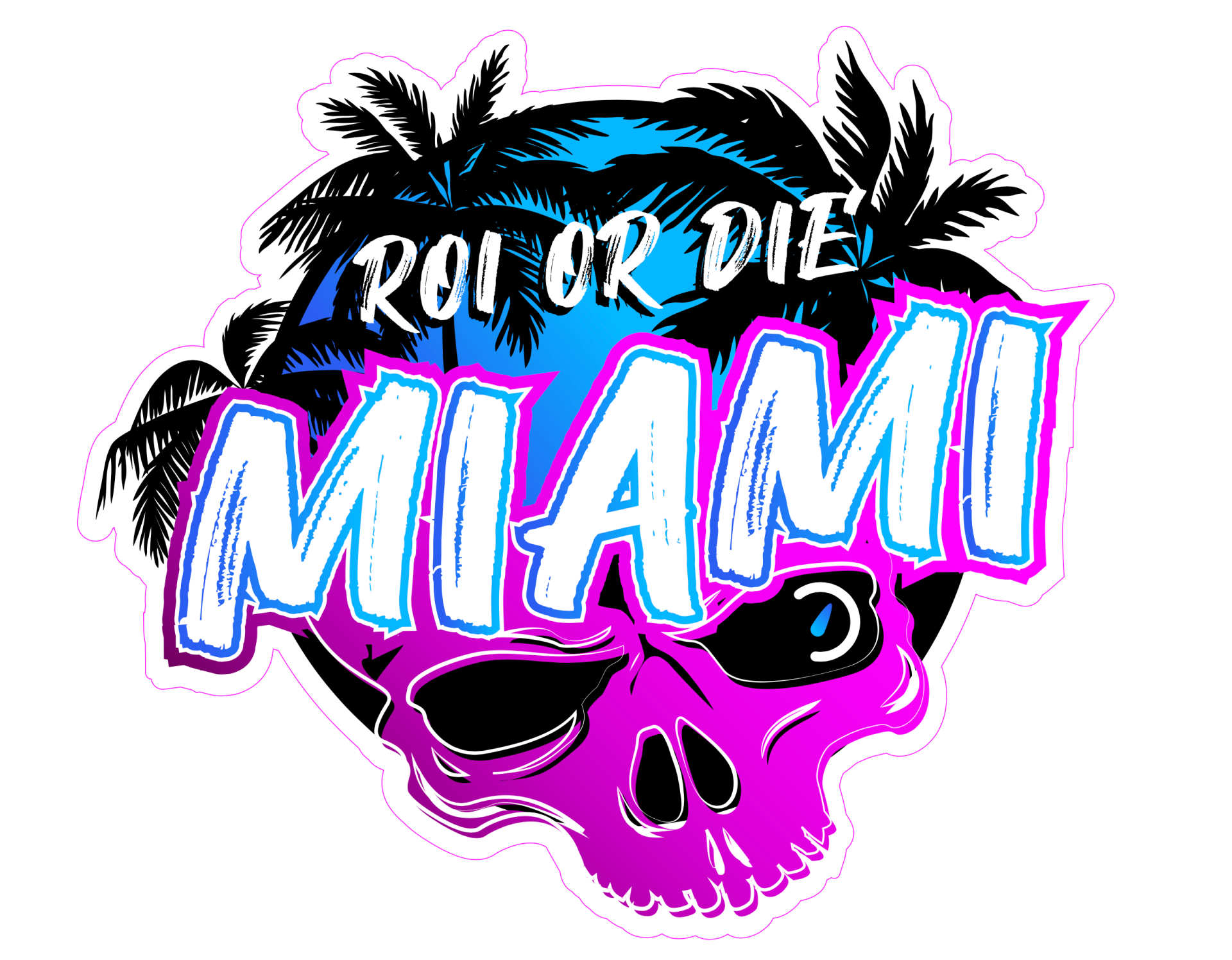 A logo for miami with a skull and palm trees.