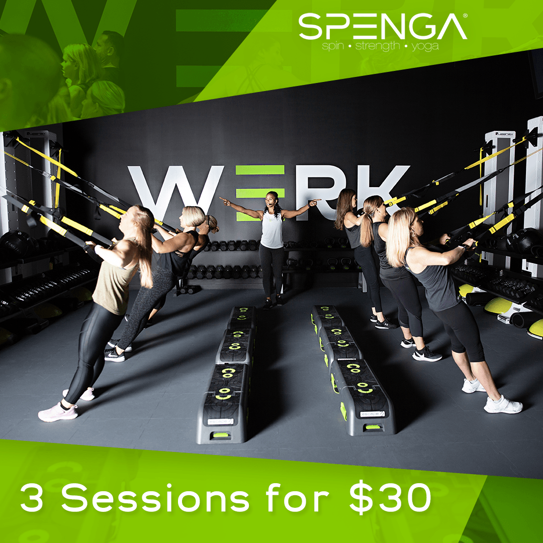 A group of people are doing trx exercises in a gym for $ 30