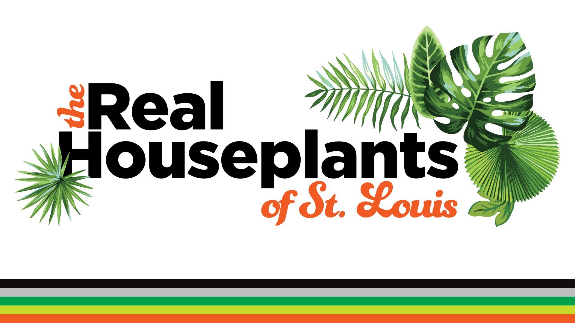 A logo for real houseplants of st. louis with tropical leaves on a white background.