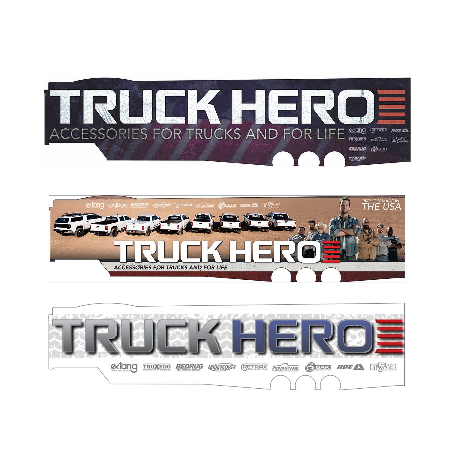 A group of truck hero stickers on a white background.