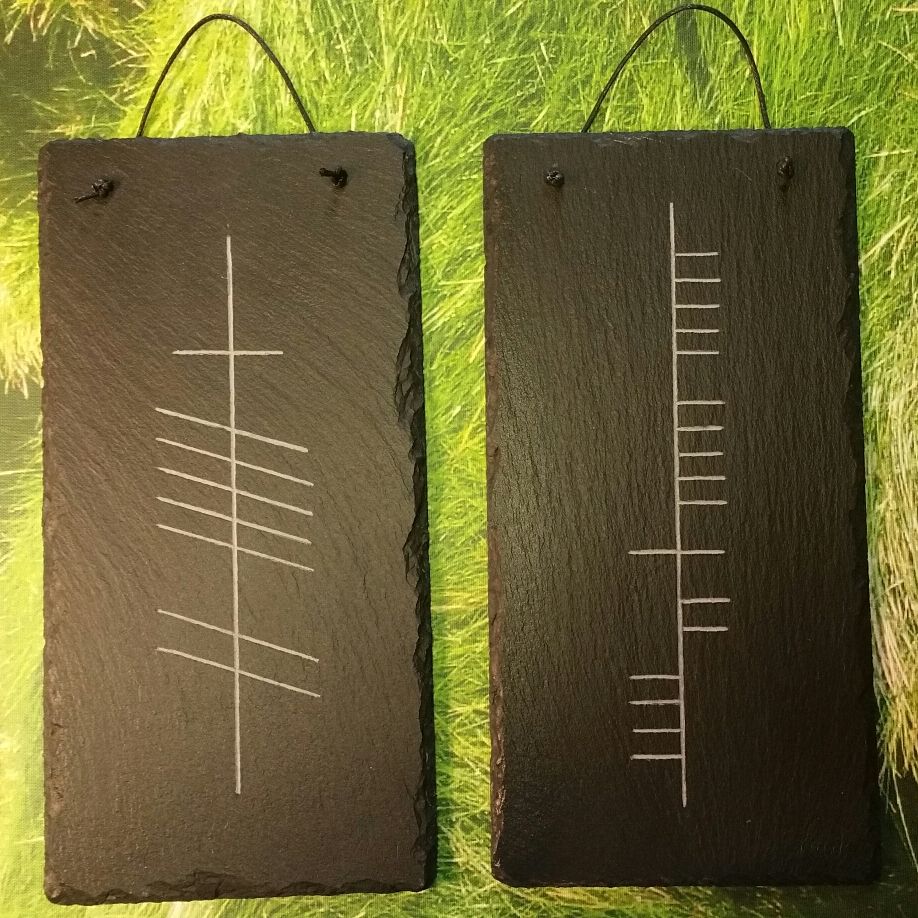 Carved Slate in Irish Language - Ogham