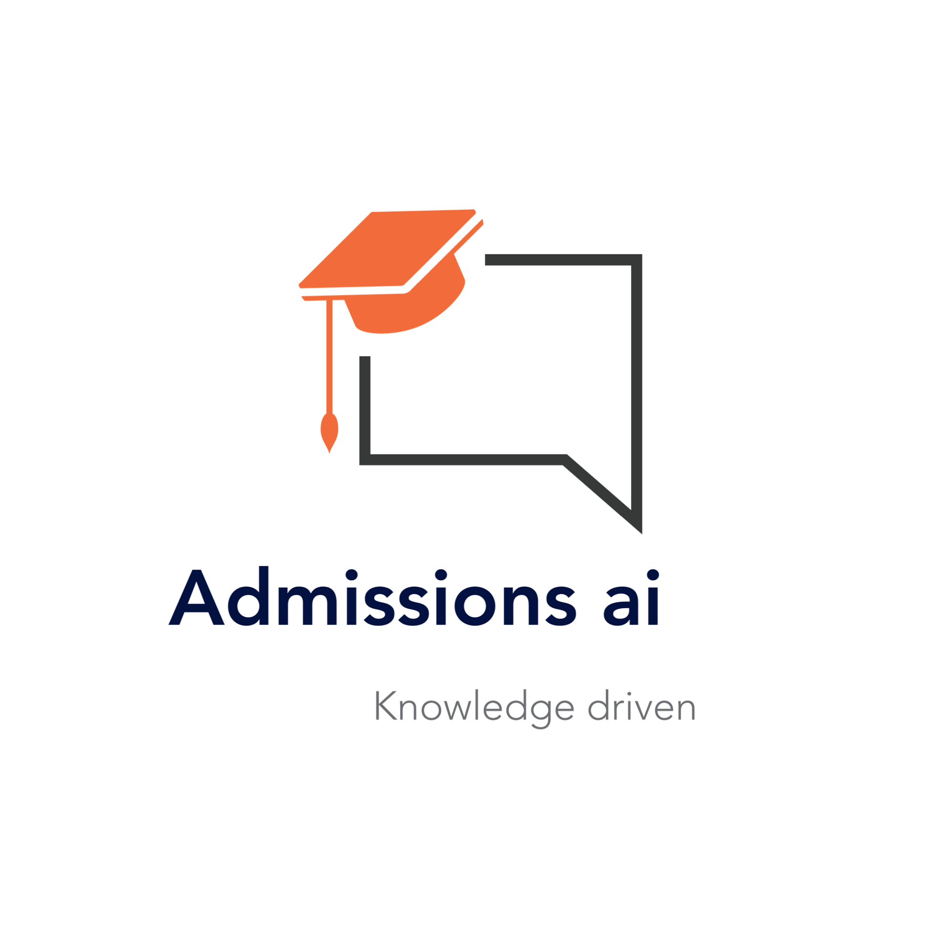 Logo: Orange graduation cap inside a speech bubble; 