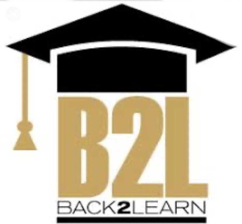 A logo for back2learn with a graduation cap