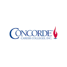 Logo for Concorde Career Colleges, Inc.: blue text with a red flame icon.