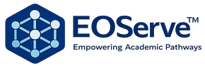 EOServe logo with blue hexagon network icon and tagline “Empowering Academic Pathways”