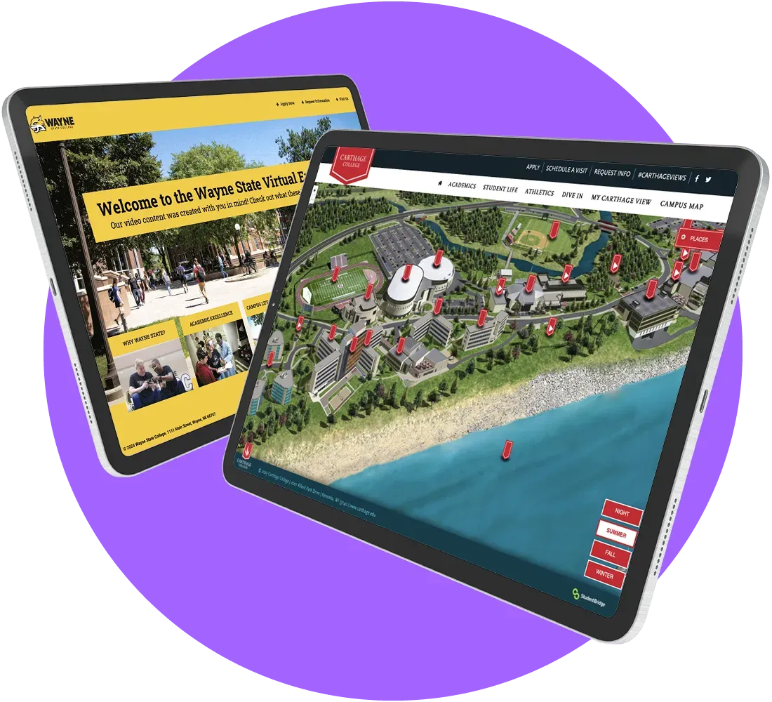 Two tablets displaying a website, one with text and the other showing a map of a resort.