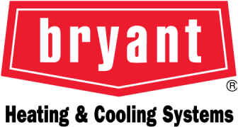 The bryant heating and cooling systems logo is red and white.