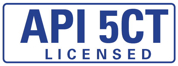 A blue and white sign that says api 5ct licensed