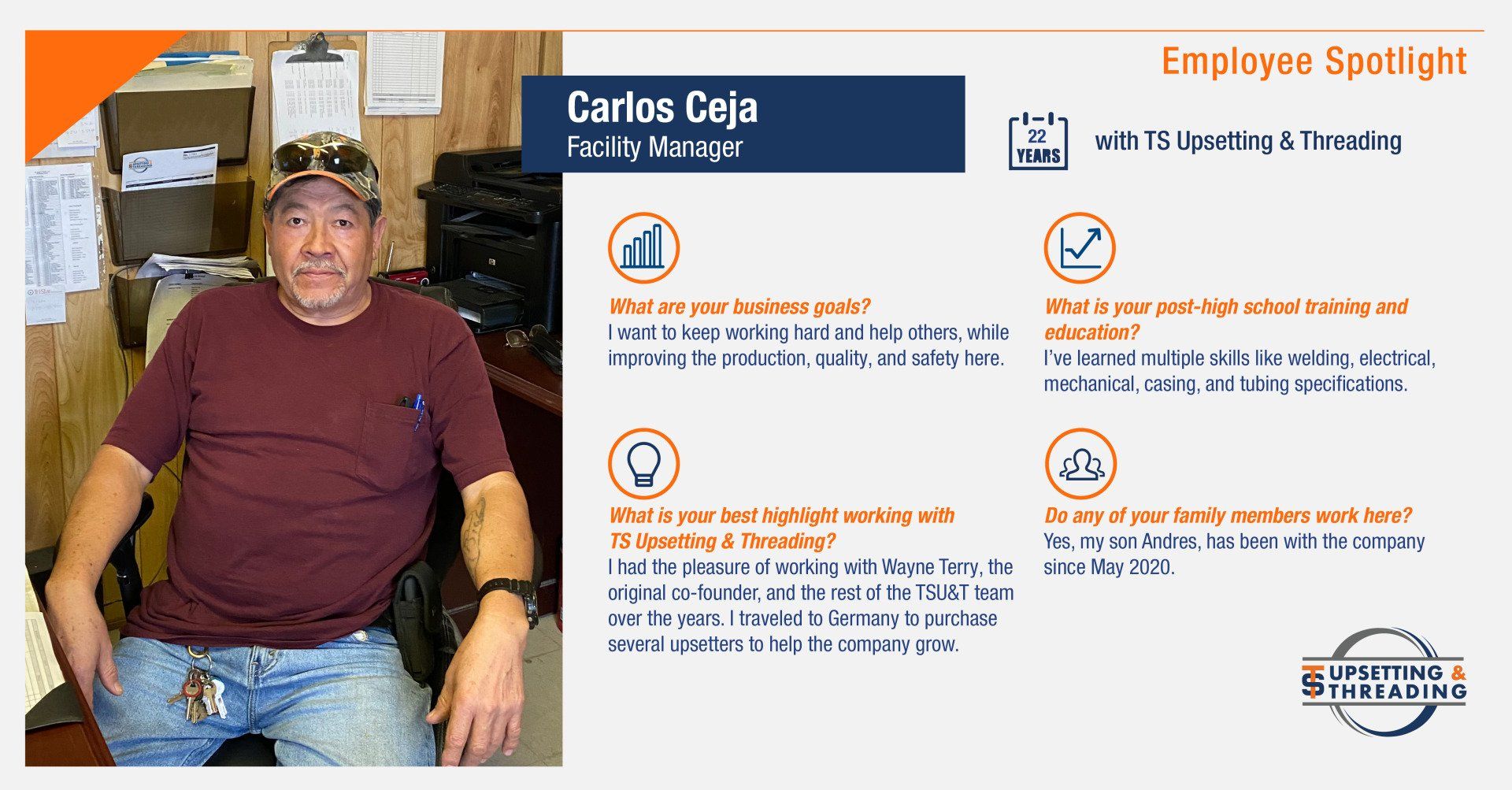 Calos Ceja, Facilities Manager at TS Upsetting and Threading