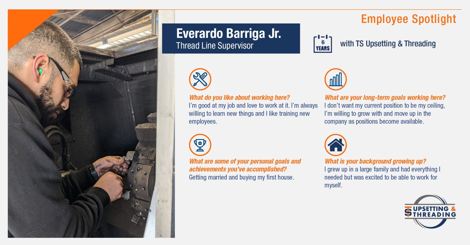 Everardo Barriga Jr., Thread Line Supervisor at TS Upsetting and Threading