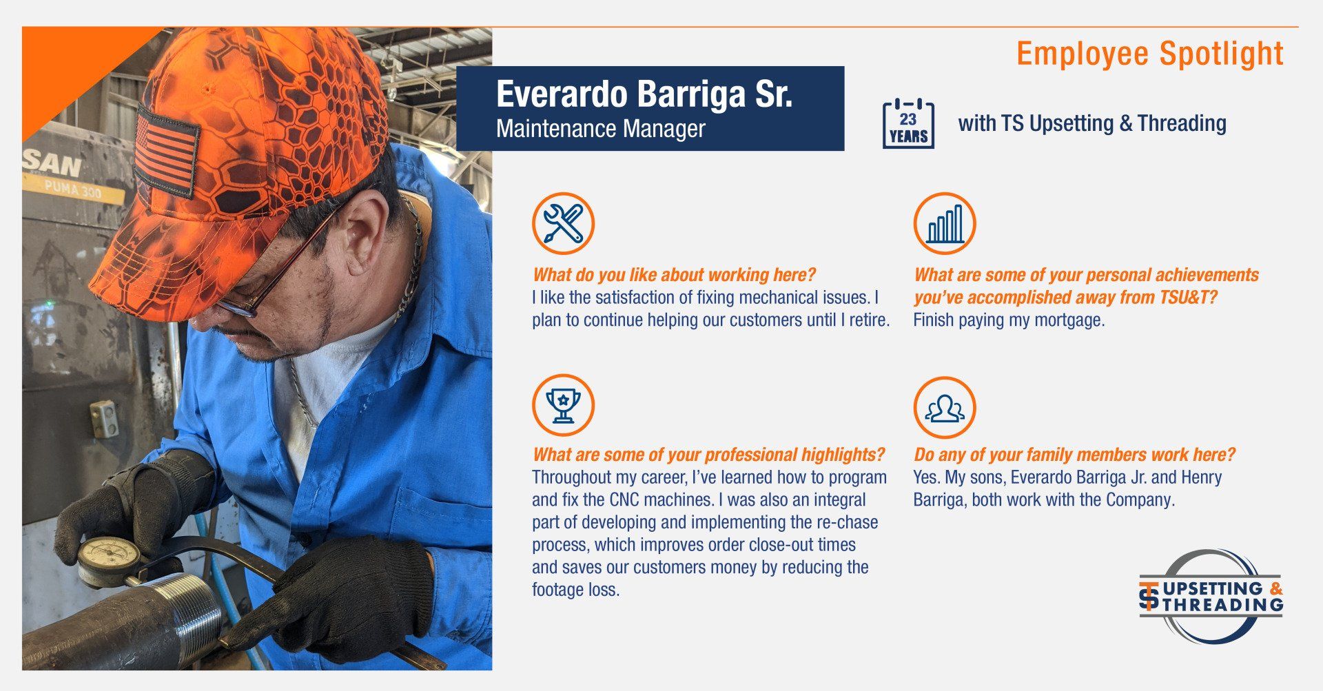 Everardo Barriga Sr., Maintenance Manager at TS Upsetting and Threading