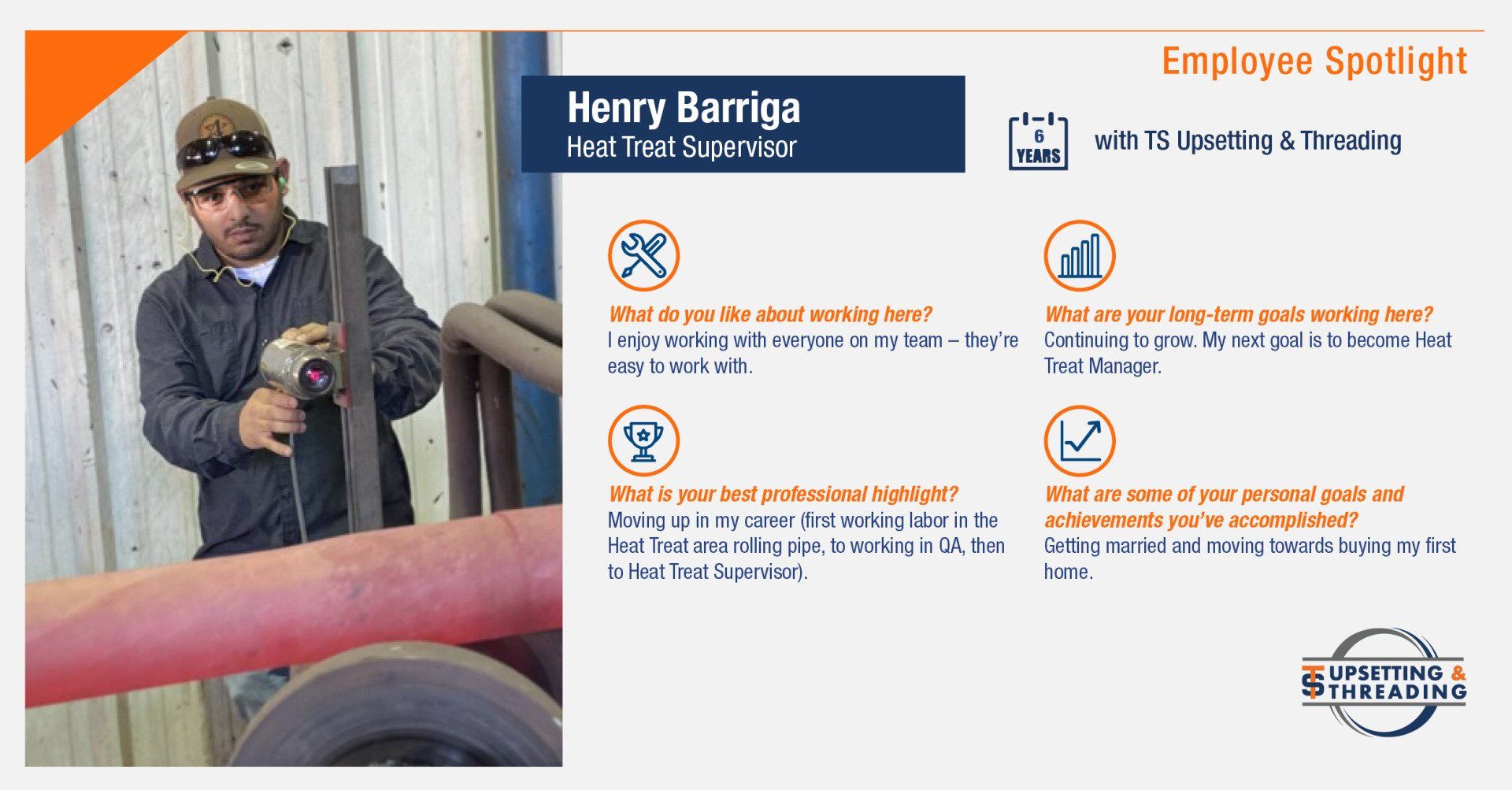 Henryu Barriga, Heat Treat Supervisor at TS Upsetting and Threading