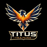 A stylized phoenix emblem in orange and blue above the text "TITUS TRAINING" on a black background.
