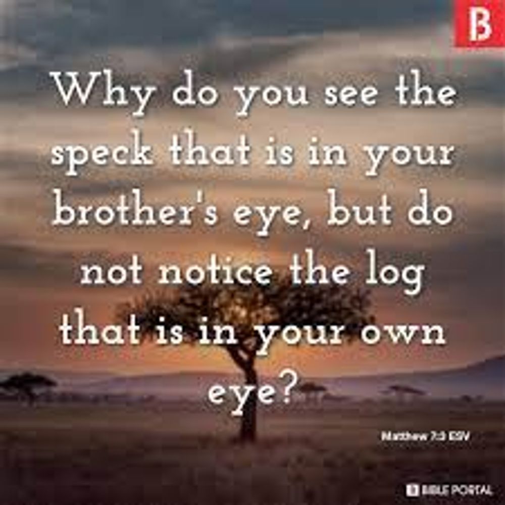 Why do you see the speck that is in your brother 's eye , but do not notice the log that is in your own eye ?