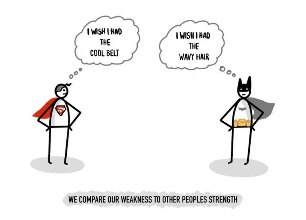 A cartoon of superman and batman talking about their weaknesses