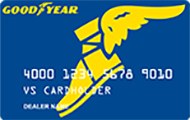 Goodyear card with yellow winged foot logo on blue background and white card numbers