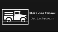 Logo for Chaz’s Junk Removal, with a white truck icon and the text “Odd Job Specialist” on a dark background
