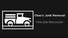 Logo for Chaz’s Junk Removal, with a white truck icon and the text “Odd Job Specialist” on a dark background