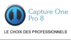 a logo for capture one pro 8 is shown on a white background .