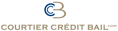 a logo for courtier credit bail.com with a blue and white circle