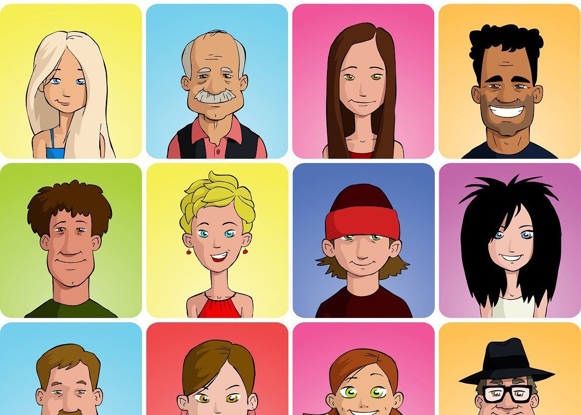 a cartoon of a man and a woman with different facial expressions