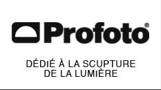 the profoto logo is black and white and says `` dedied a la sculpture de la lumiere '' .