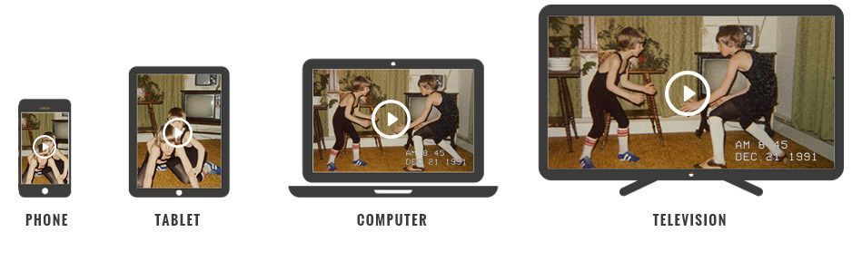 une vidéo est affichée sur un téléphone , une tablette , un ordinateur et une télévision .