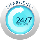 a blue emergency service button with an arrow in a circle .