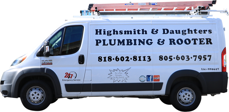 a white van that says highsmith & daughters plumbing & rooter