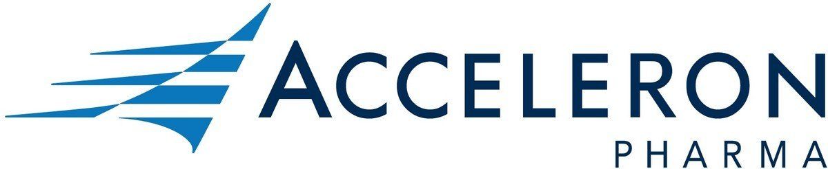 A blue and white logo for acceleraron pharma