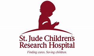 The logo for st. jude children 's research hospital shows a silhouette of a child.