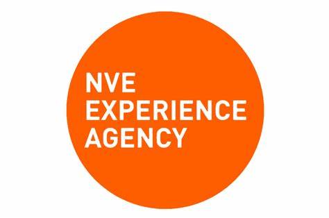 An orange circle with the words nve experience agency on it