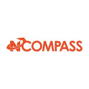The compass logo is orange and has a bird on it.