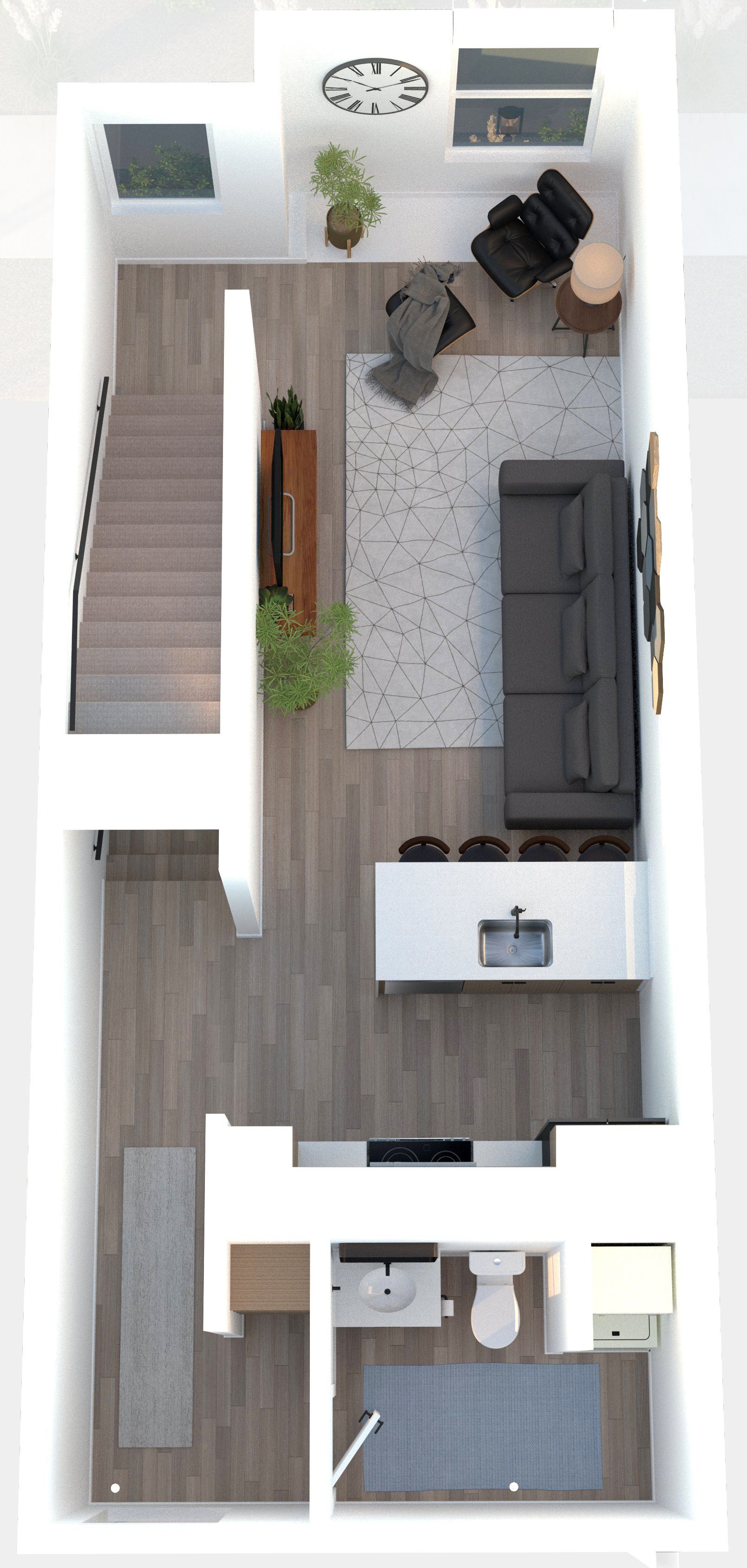 An aerial view of a floor plan of a house.