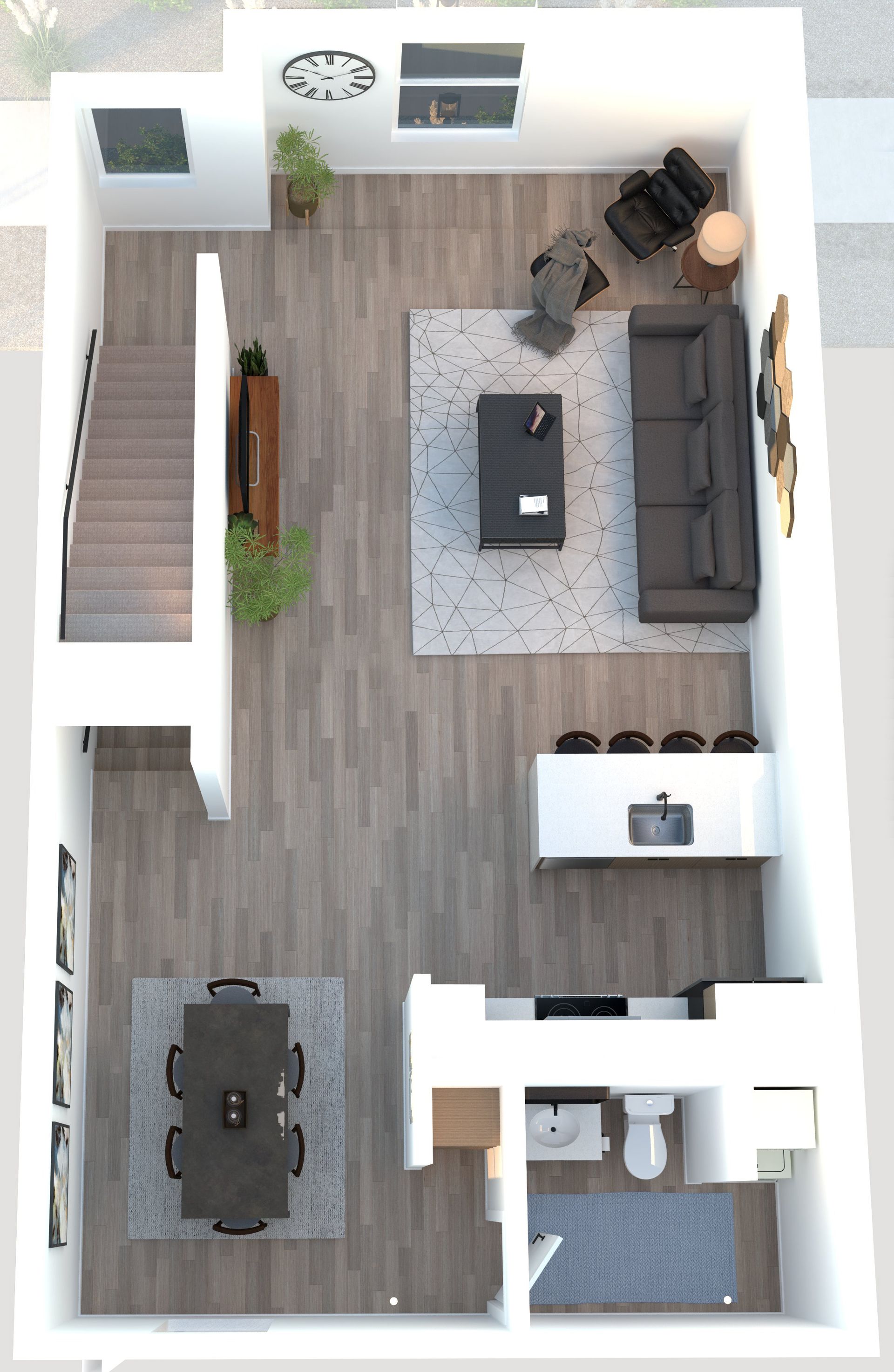 An aerial view of a floor plan of a house