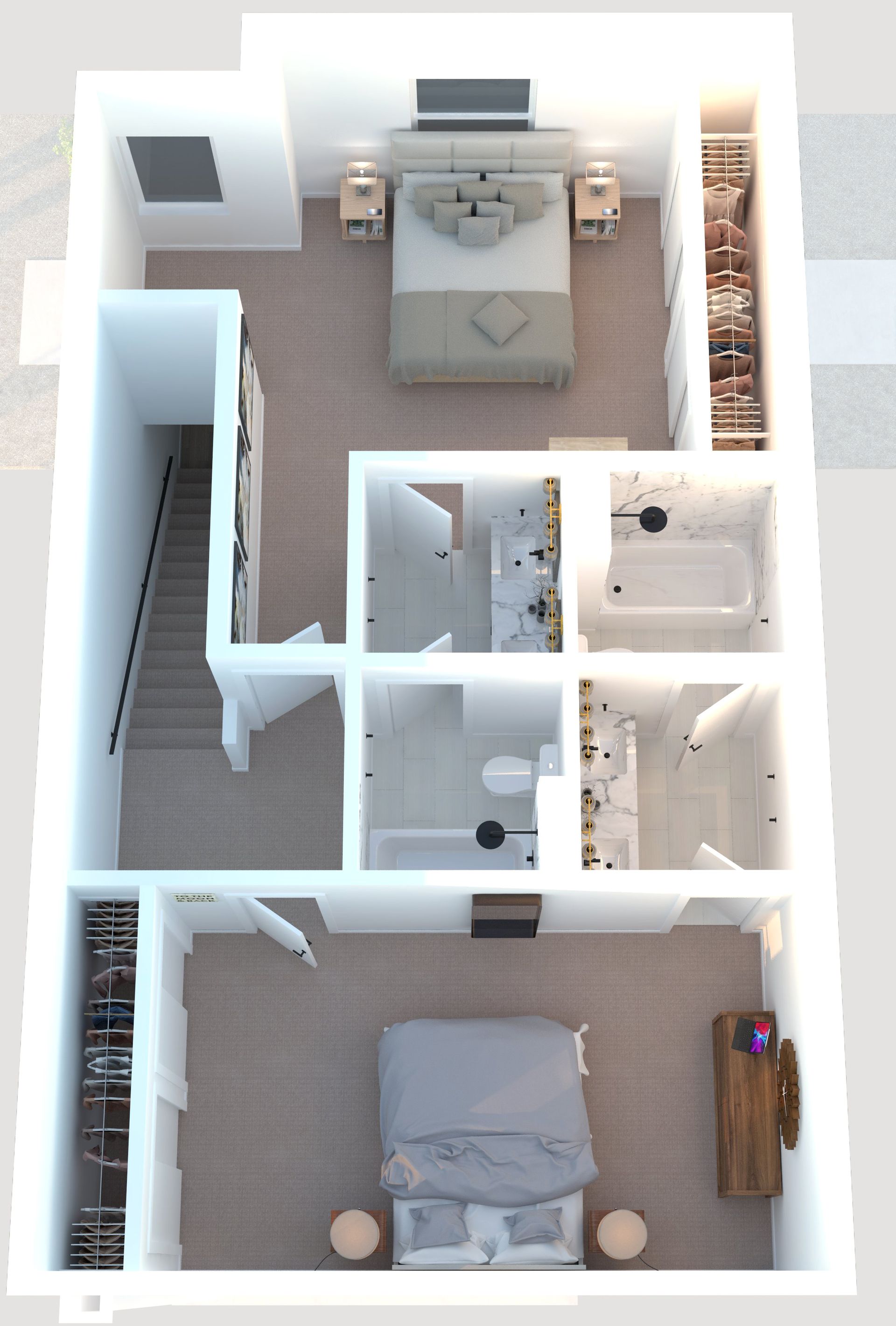 An aerial view of a floor plan of a house