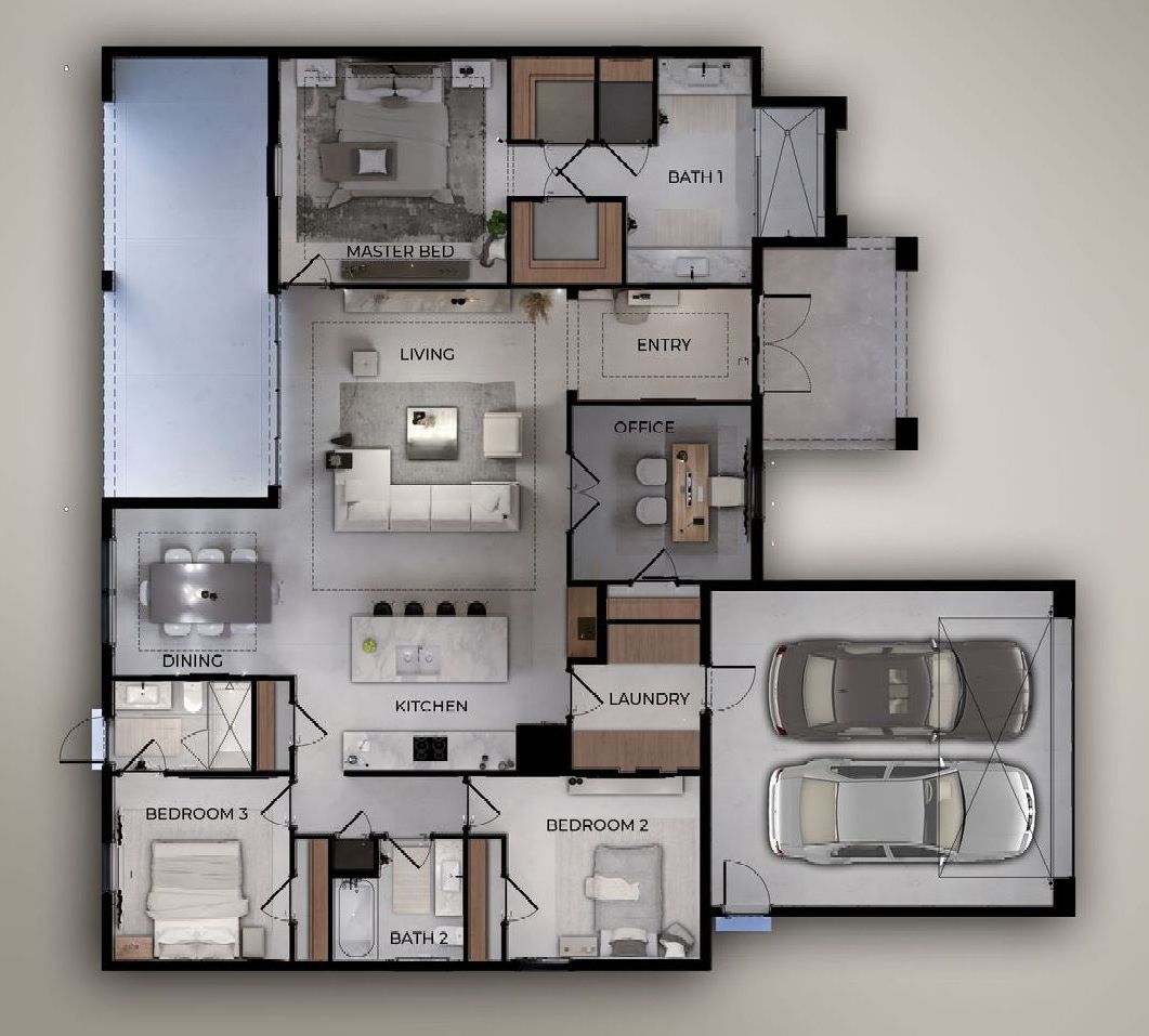 An aerial view of a floor plan of a house